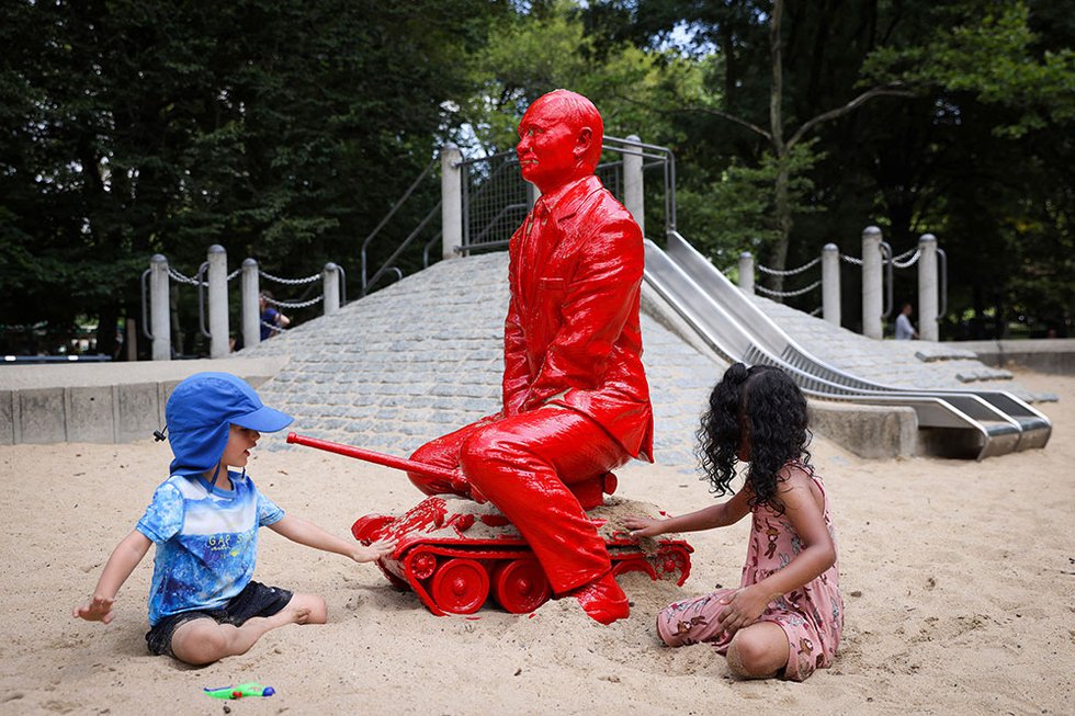 Putin Sculpture in Playground