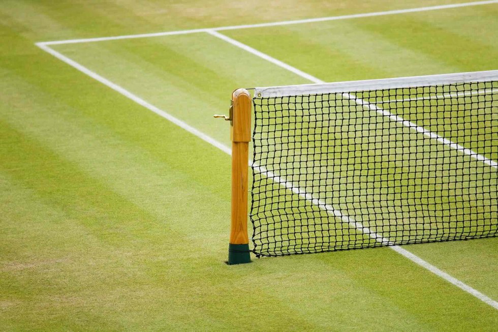 Grass tennis court with net