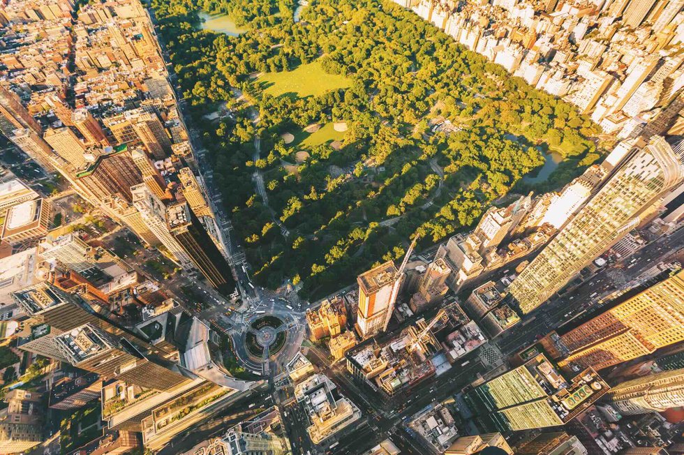 Aerial view of Columbus Circle and Central Park, Manhattan