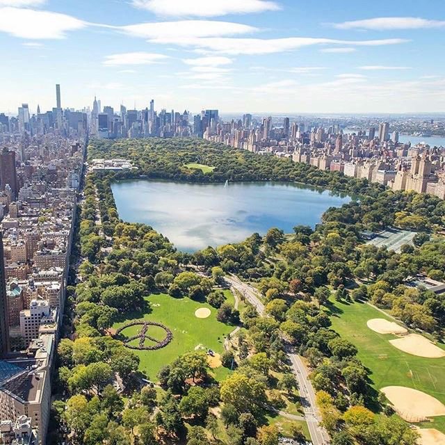 Aerial View Central Park with Peace Sign